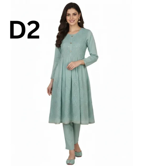 Women’s embroidered paper cotton frock and shirt set with elegant traditional design
