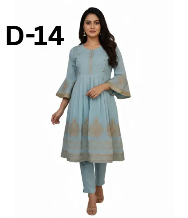 Women’s embroidered paper cotton frock and shirt set with elegant traditional design