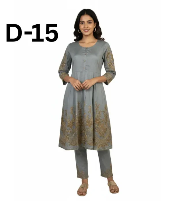 Women’s embroidered paper cotton frock and shirt set with elegant traditional design