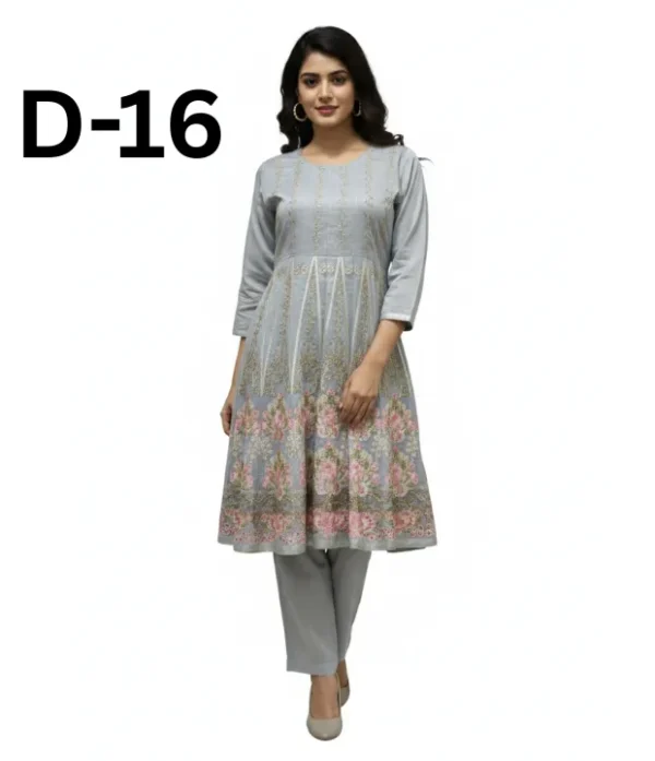 Women’s embroidered paper cotton frock and shirt set with elegant traditional design