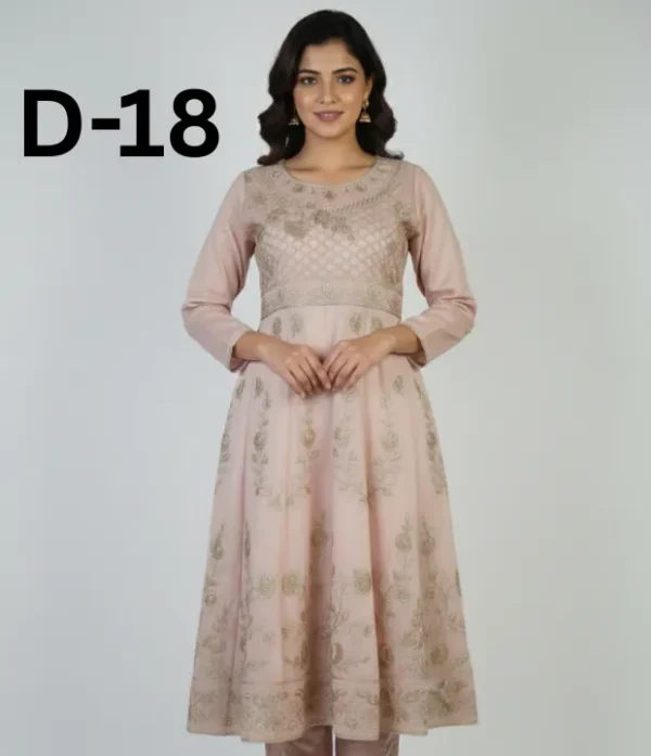 Women’s embroidered paper cotton frock and shirt set with elegant traditional design