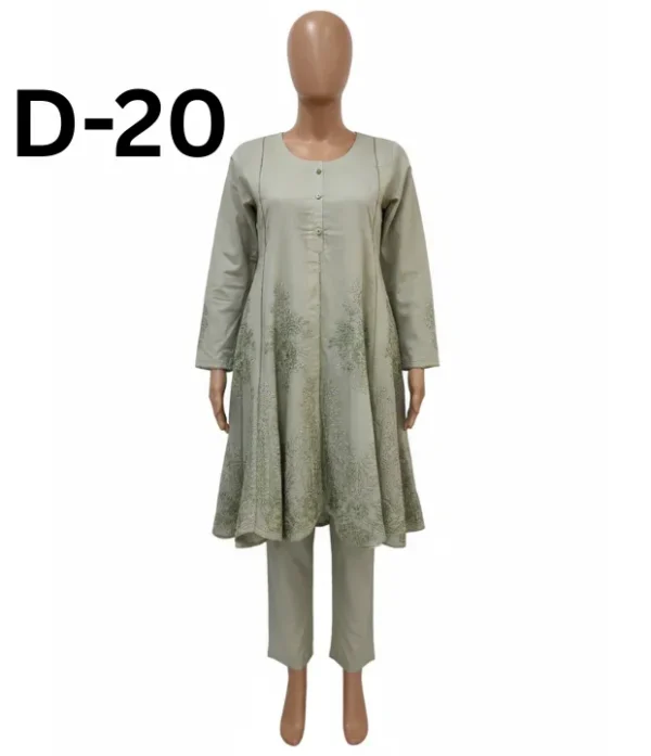 Women’s embroidered paper cotton frock and shirt set with elegant traditional design