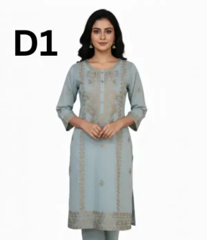 Women’s embroidered paper cotton frock and shirt set with elegant traditional design