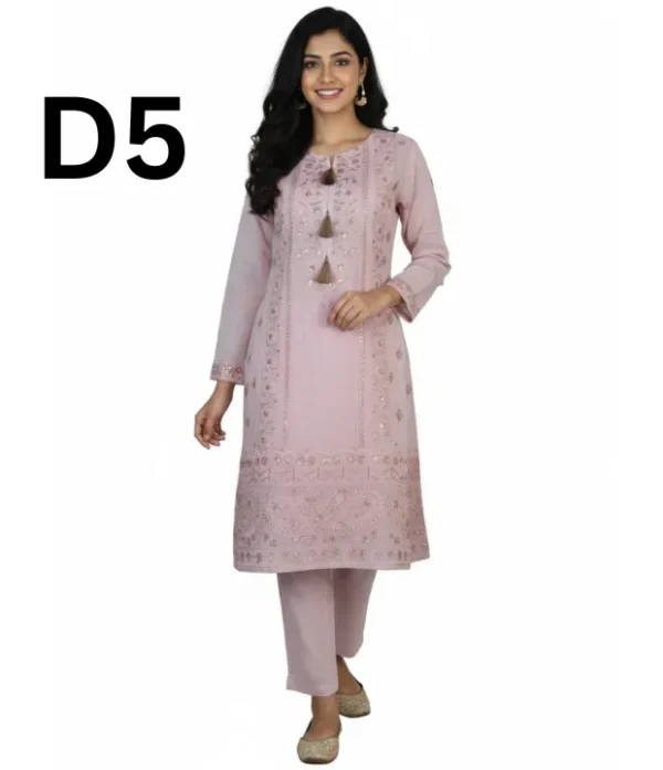 Women’s embroidered paper cotton frock and shirt set with elegant traditional design