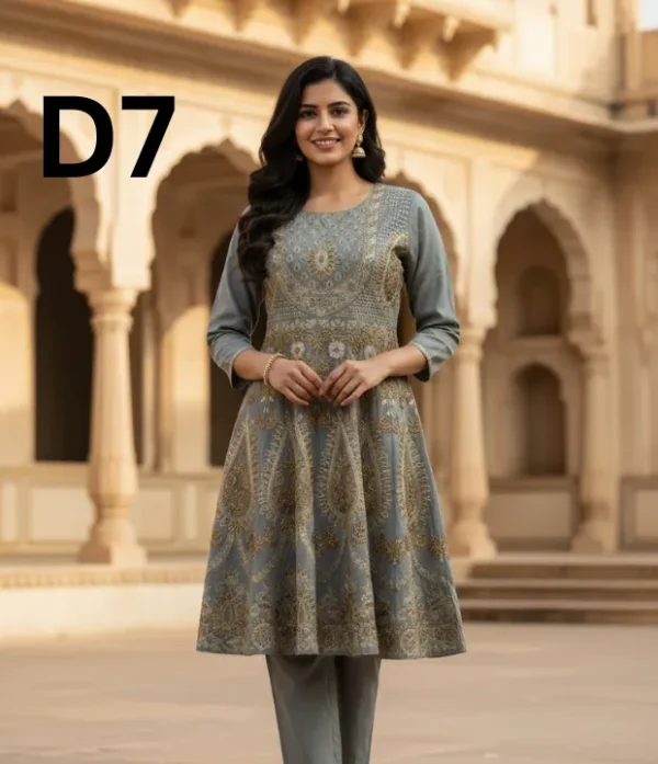 Women’s embroidered paper cotton frock and shirt set with elegant traditional design