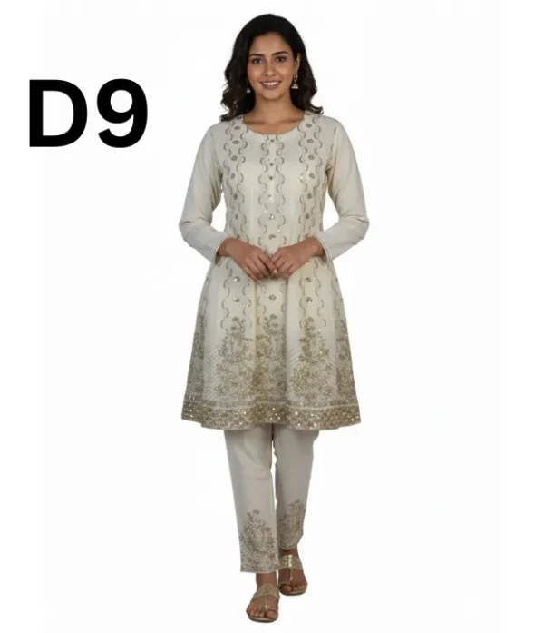 Women’s embroidered paper cotton frock and shirt set with elegant traditional design
