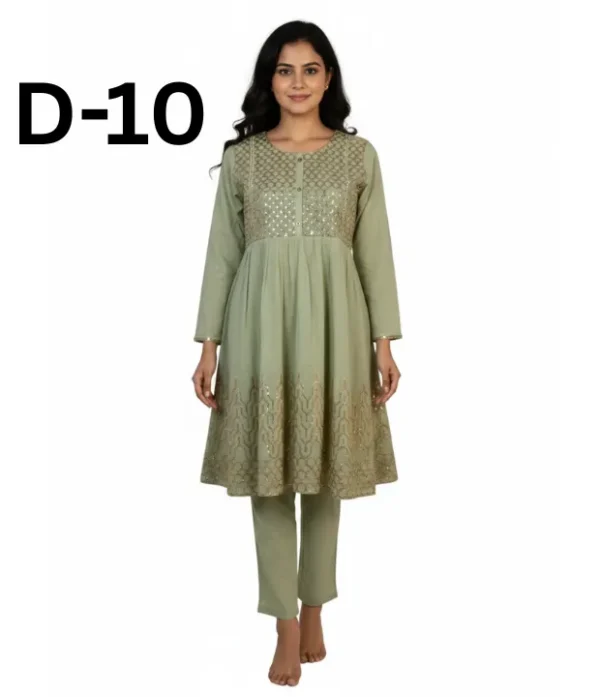 Women’s embroidered paper cotton frock and shirt set with elegant traditional design